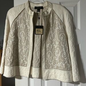 St. John Cream Embroidered Open-Front Blazer